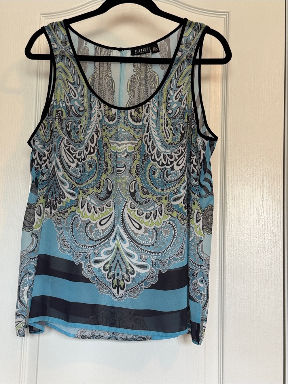 Nanav+ Blue Paisley Sheer Tank Top with Black Trim